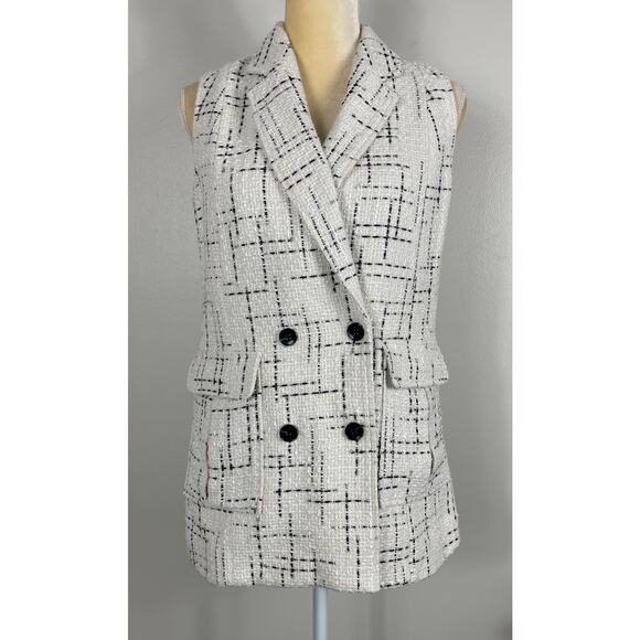 Anthropologie Maeve Tweed Vest White Black US 0 Chic Business Career Classic - Picture 6 of 14